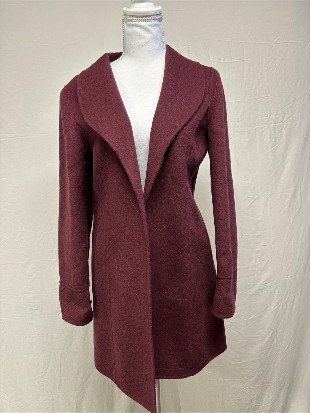 Alexandra Bartlett Deep Burgundy Open-Front Long Cardigan
